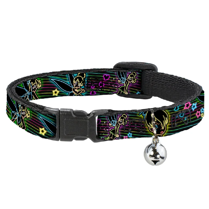 Cat Collar Breakaway - Electric Tinkerbell Poses Stripes Black Multi Neon