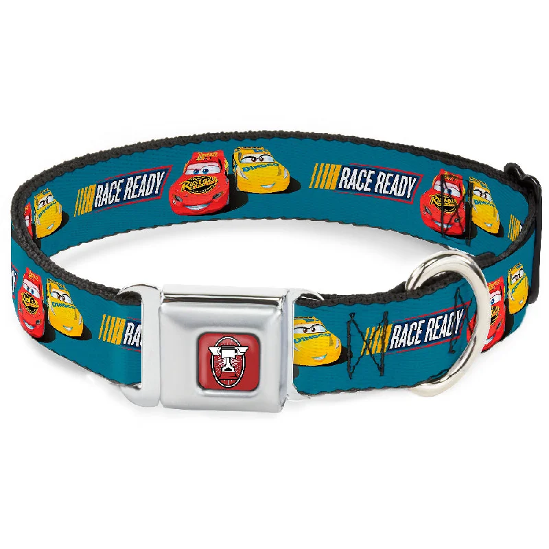 Cars 3 Piston Cup Champion Icon Full Color Red Black White Seatbelt Buckle Collar - Cars 3 Lightning McQueen/Cruz Ramirez Pose RACE READY Blue/Yellow/Red