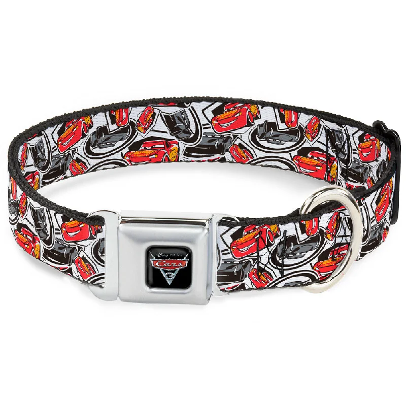 CARS 3 Emblem Full Color Black Silver Red Seatbelt Buckle Collar - Cars 3 Lightning McQueen/Storm Jackson Poses Scattered White