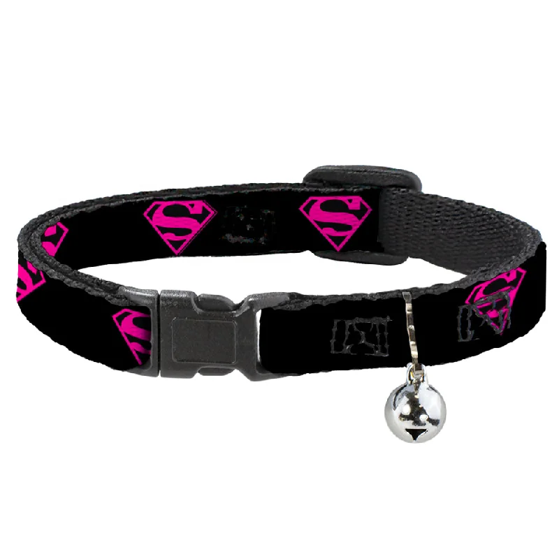 Cat Collar Breakaway - Superman Shield Black Hot Pink