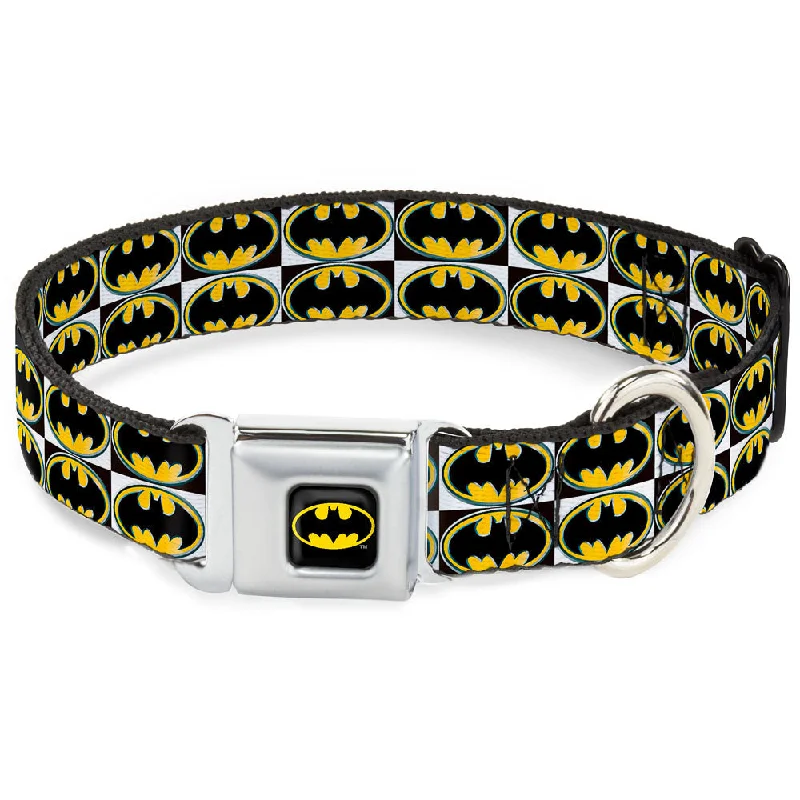 Batman Full Color Black Yellow Seatbelt Buckle Collar - Batman Shield Checkers