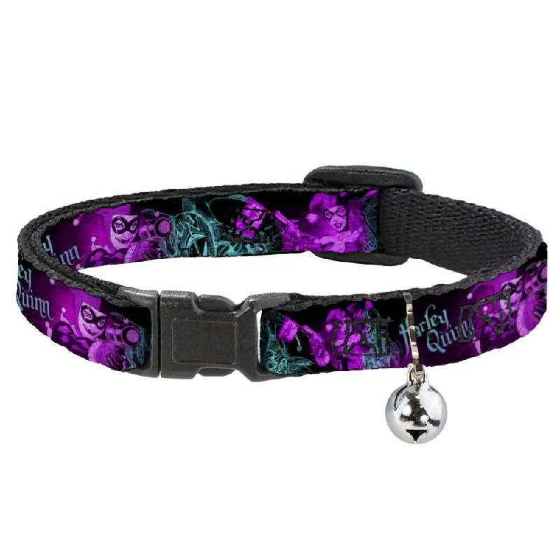 Cat Collar Breakaway - HARLEY QUINN Pow & Aiming Poses Joker Sketch Black Turquoise Fuchsia