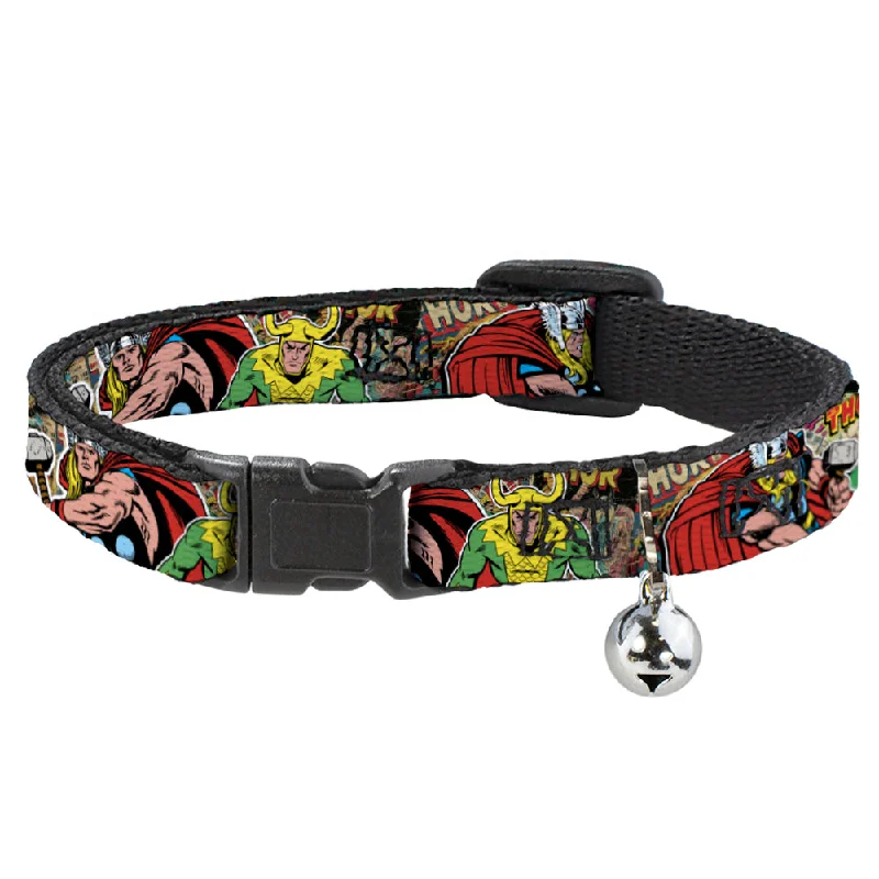 Cat Collar Breakaway - Thor & Loki Poses Retro Comic Books Stacked