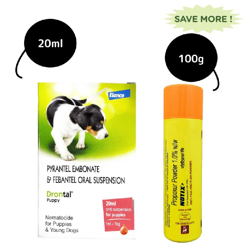 Puppy Dewormer and Tick & Flea Control Powder Combo