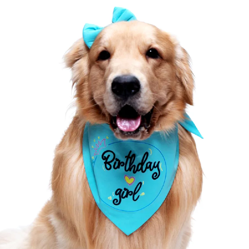 Dogobow Birthday Girl Scarf for Dogs (Teal blue) (Get a Bow Free)