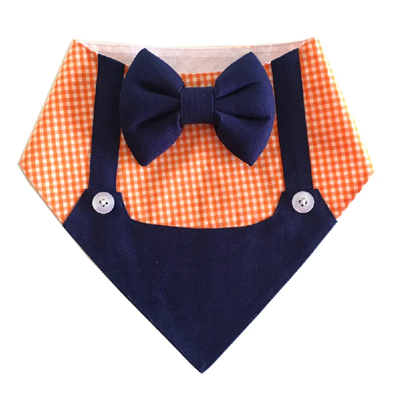 Dogobow Gingham Dungaree Bandana for Dogs (Orange) (Get a Bow Free)