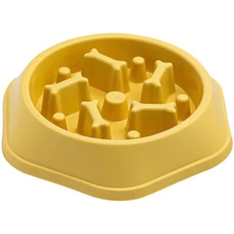 Emily Pets Bone Pattern Interactive Food Bowl for Dogs (Yellow)