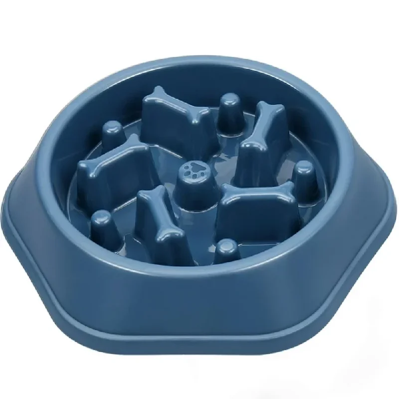 Emily Pets Bone Pattern Interactive Food Bowl for Dogs (Blue)