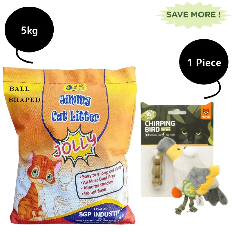 Fofos Eagle with Catnip Balls Interactive Toy and JiMMy Jolly Lemon Scented Clumping Bentonite Litter for Cats Combo