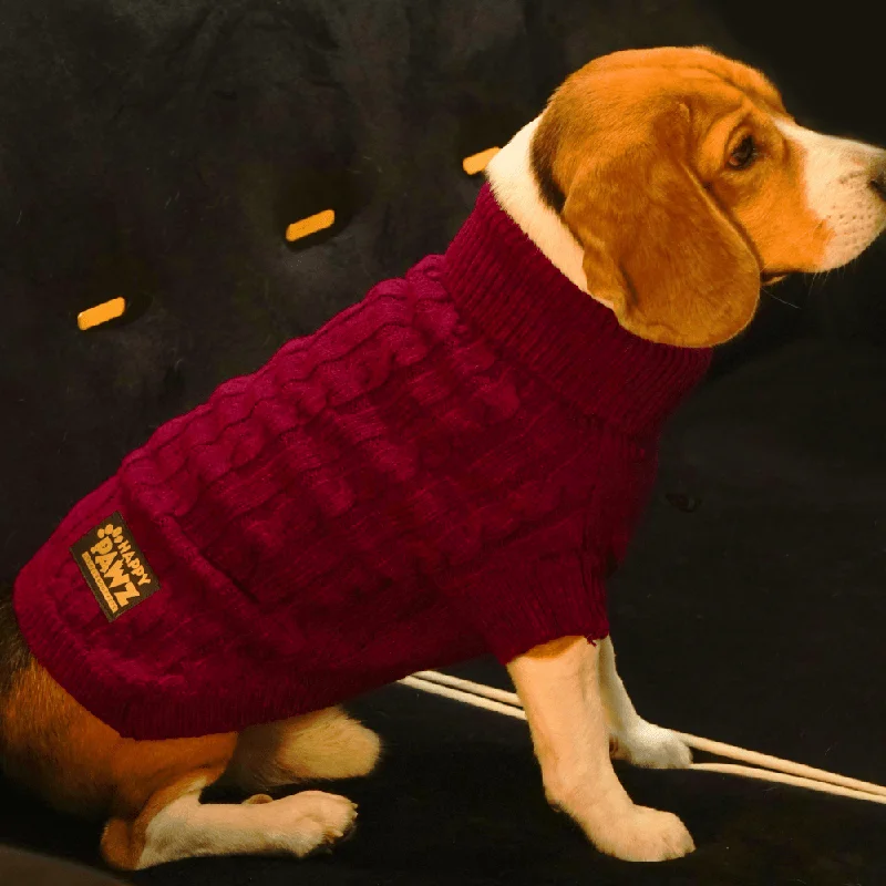 Happy Pawz Classic Cable Knit Sweater for Dogs and Cats (Cherry)