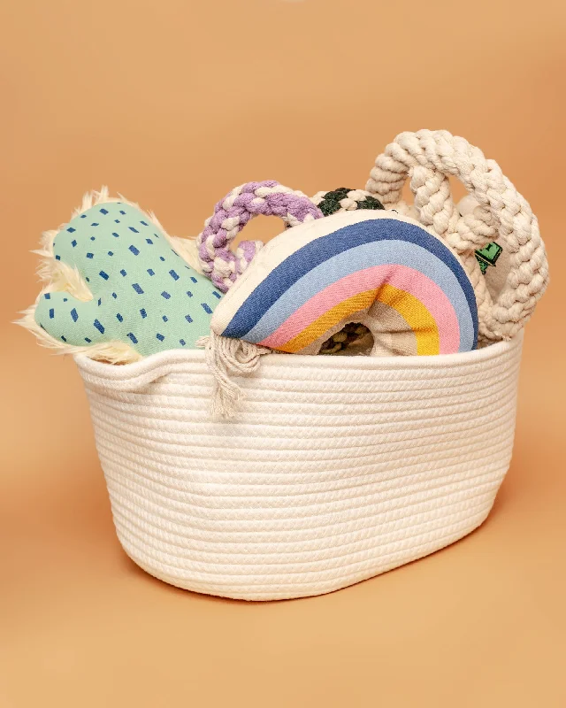 Dog Toy Storage Bin in Natural Cotton Rope