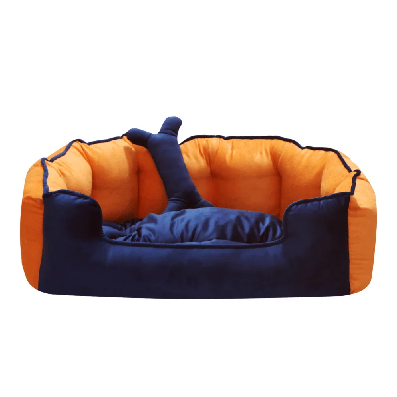 Hiputee Reversible Holland Velvet Bed for Dogs and Cats (Blue/Orange)