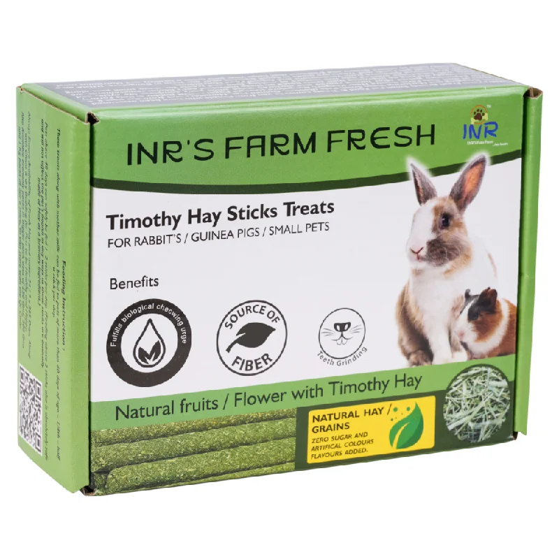 INR'S Farm Fresh Timothy Hay Natural Fruits and Flower Stick Treats for Small Animals