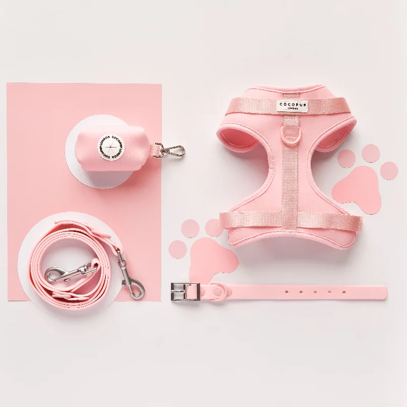 NAKD Adjustable Neck Harness, Lead, Collar & Poop Bag Holder Bundle - Candyfloss