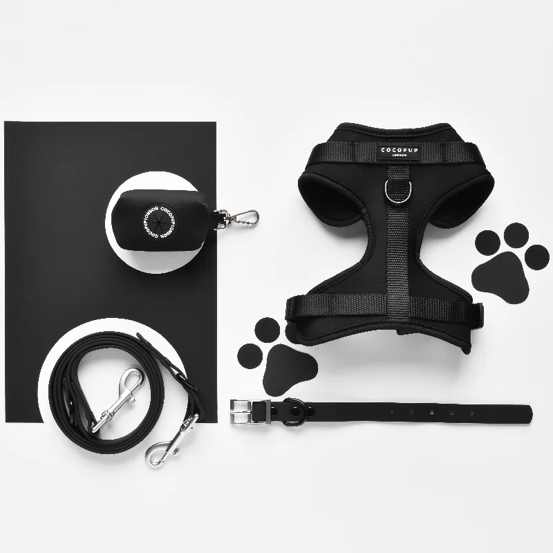 NAKD Adjustable Neck Harness, Lead, Collar & Poop Bag Holder Bundle - Liquorice