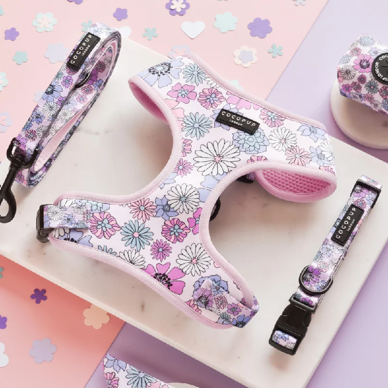 Pastel Flowers Adjustable Neck Harness, Lead & Collar Bundle