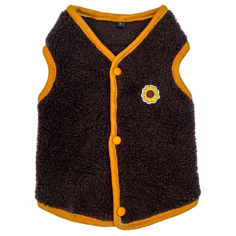 Pawgypets Cute Fleece Vest for Dogs and Cats (Chocolate Brown/Mustard)