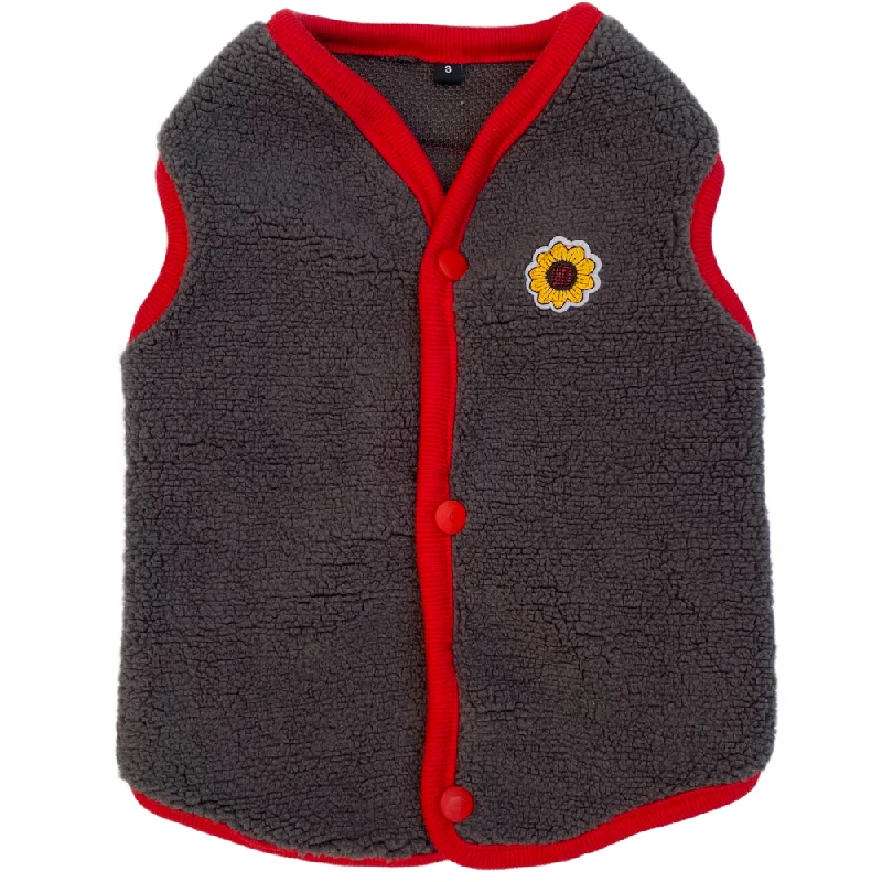 Pawgypets Cute Fleece Vest for Dogs and Cats (Grey/Red)