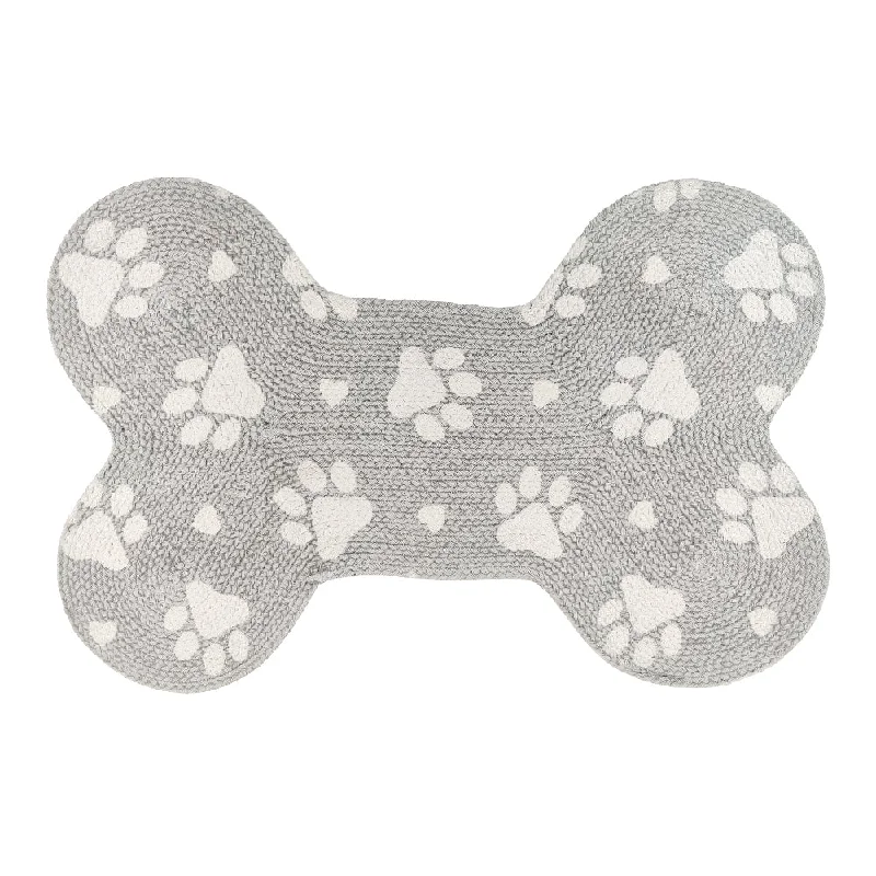 Pawpourri Bone Shaped Paw Printed Mat for Dogs and Cats (Light Grey)