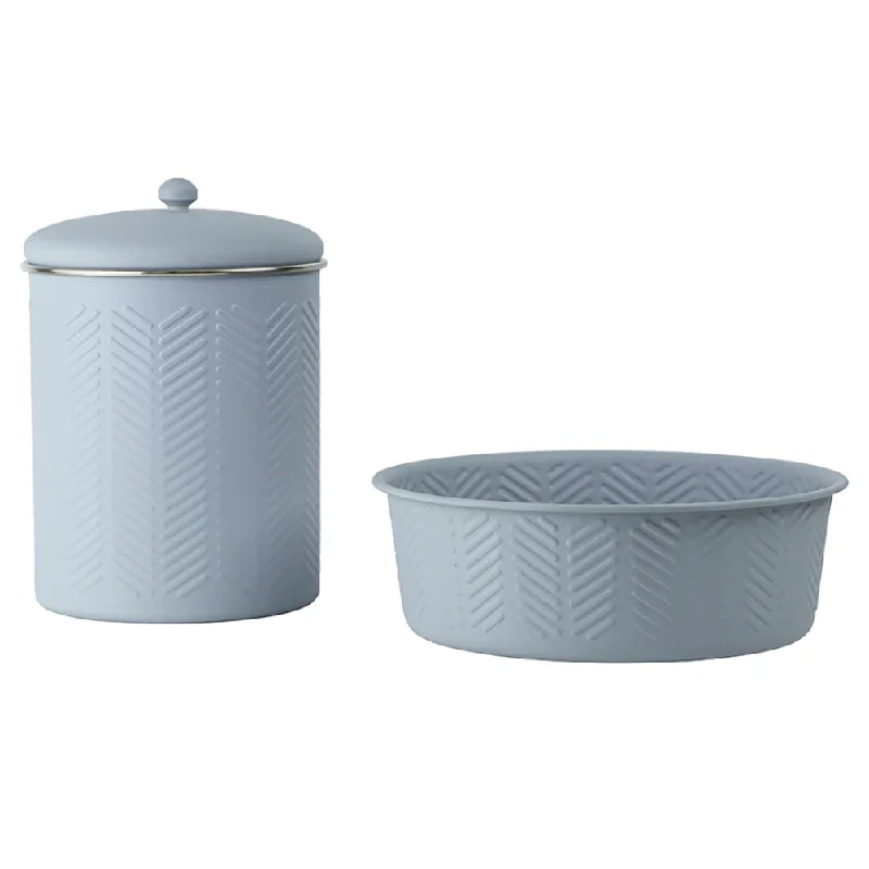 Pawpourri Chevron Emboss Treat Jar and Bowl Set for Dogs and Cats (Grey)