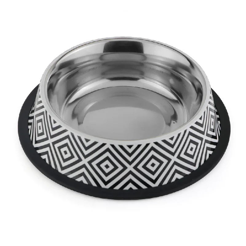 Pawpourri Steel Twiggy Striped Bowl for Dogs and Cats (Black/White)