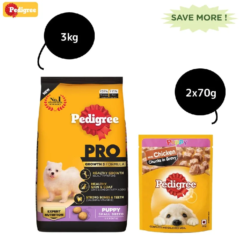 Pedigree PRO Expert Nutrition Small Breed Puppy Dry and Chicken Chunks in Gravy Puppy Wet Food Combo