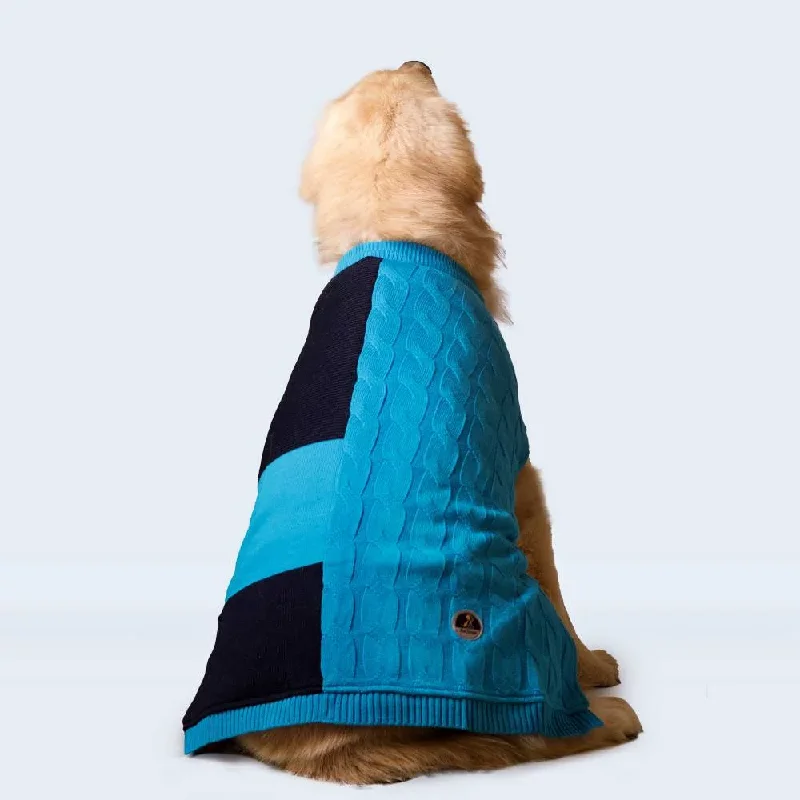 Petsnugs Half Cable Half Fully Fashion Sweater for Dogs and Cats (Blue/Black)