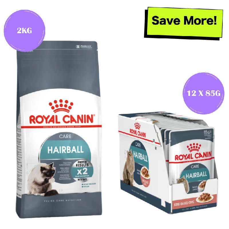 Royal Canin Hairball Care Adult Cat Dry and Wet Food Combo