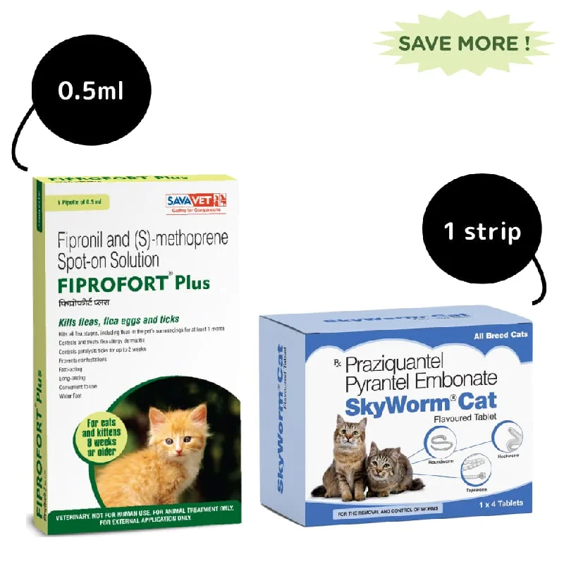 Cat Dewormer and Tick & Flea Control Spot On Combo