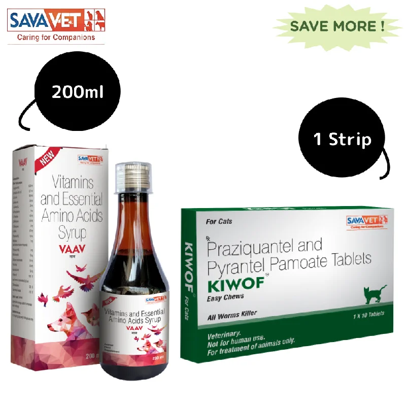 Savavet Kiwof Cat Deworming Tablet and Savavet Vaav Syrup for Cats Combo