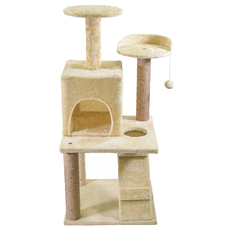 Skatrs Kitty Kastle Multi Level Cat Tree with Condo, Scratching Post, Platform and Ladder Toy (Beige)