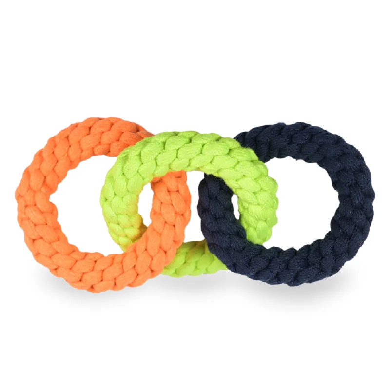 Skatrs Triple Ring Rope Chew Toy for Dogs and Cats (Neon Green/Blue/Orange)