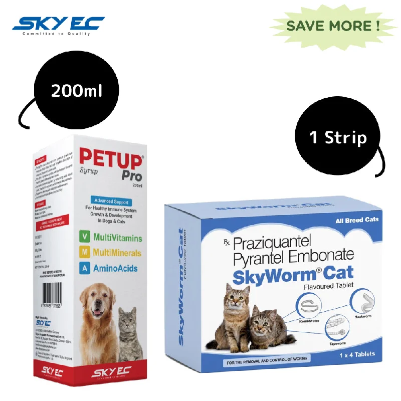 Skyec Skyworm Cat Dewormer and Petup Multi Vitamin Supplement for Cats Combo