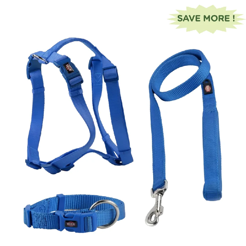 Trixie Premium H Harness, Premium Leash and Collar for Dogs Combo (Royal Blue) - M