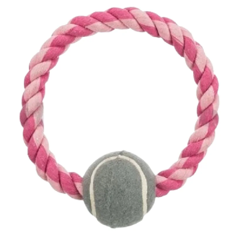 Trixie Rope Ring with Tennis Ball Toy for Dogs (Pink) | For Medium Chewers