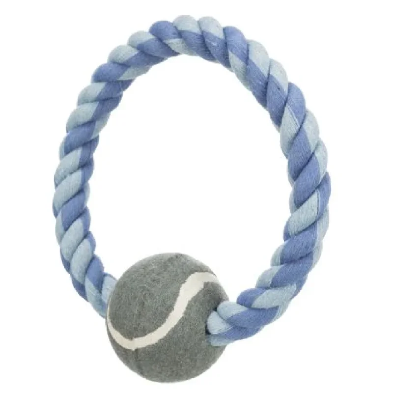 Trixie Rope Ring with Tennis Ball Toy for Dogs (Blue)