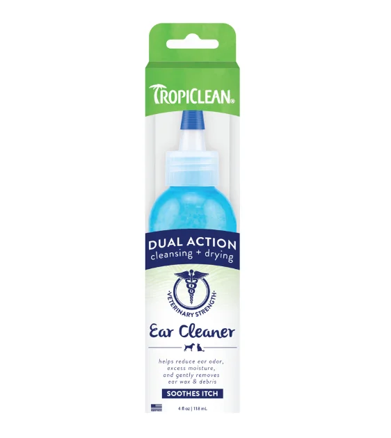 TropiClean Dual Action Cleansing + Drying Ear Cleaner for Dogs and Cats