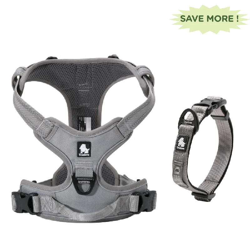 Truelove Classic Harness and Padded Collar for Dogs (Grey) - L