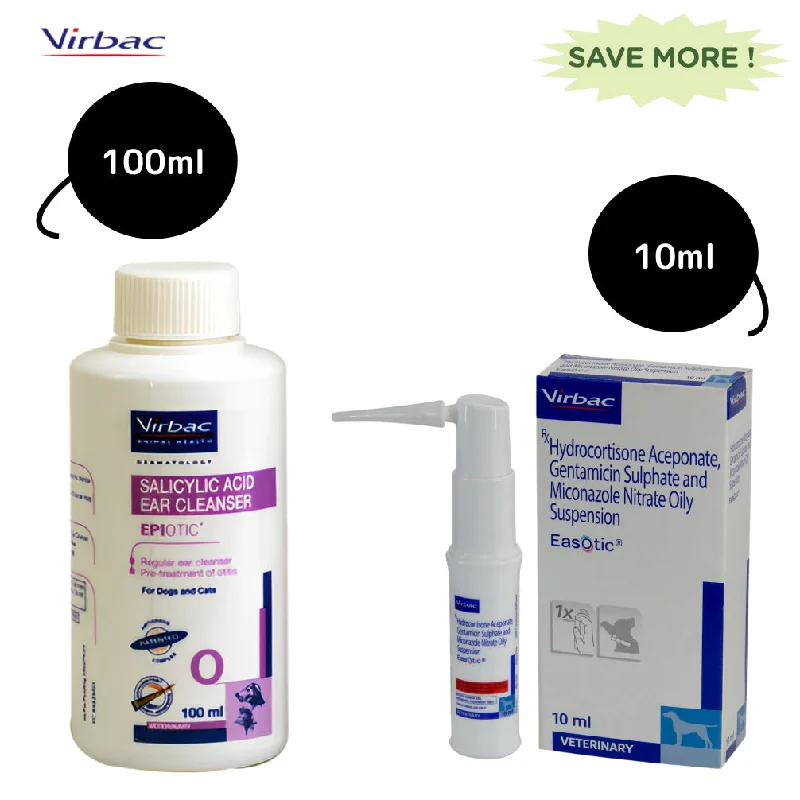 Virbac Epiotic Ear Cleanser (100ml) and Easotic Ear Drops (10ml) Combo